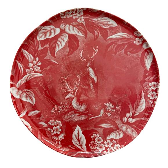 Neiman Marcus NOBLE FUR 10in Porcelain Dinner Plates In Gift Box Red White Set 2 - Picture 7 of 14